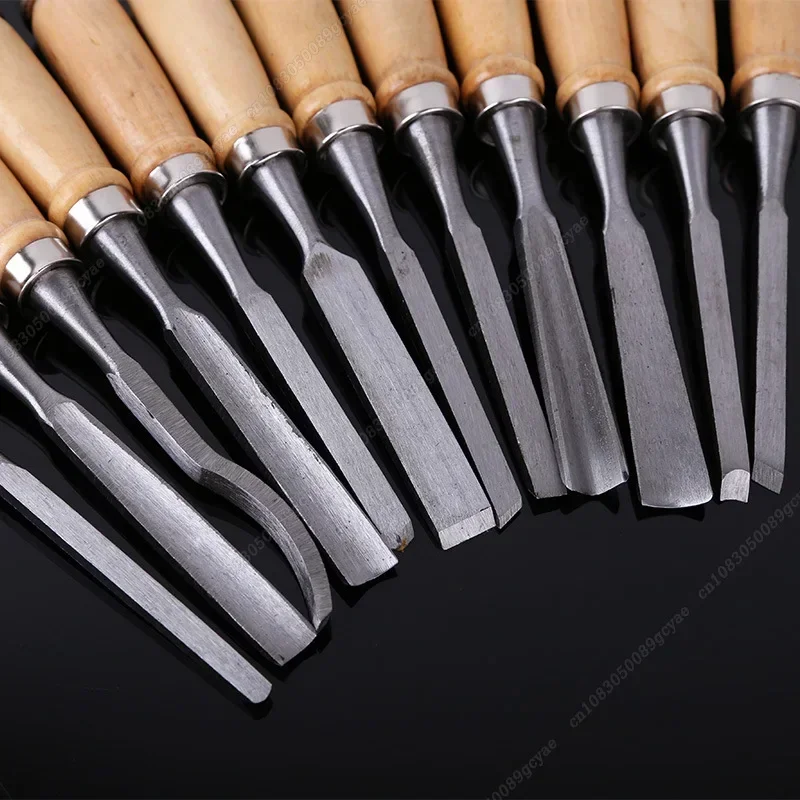 12Pcs/set Steel Wood Carving Hand Chisel Tool Set Woodworking Professional Lathe Gouges Construction An Carpentry Tools