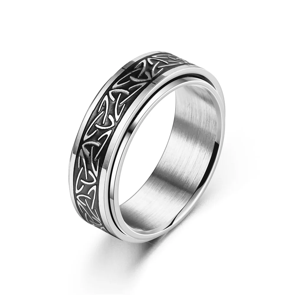 Anti Stress Knuckle Ring Man Stainless Steel Viking Characters Enamel Spinning Rotating Anxiety Control Ring Bague Homme - view 5