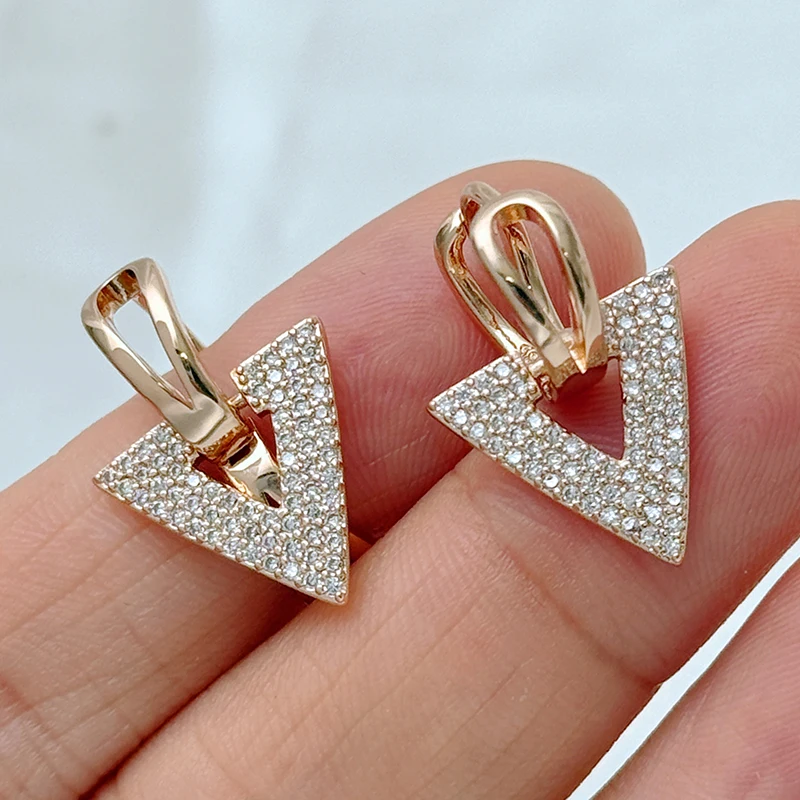 Kinel Luxus 585 Rose Gold Farbe Dreieck Tropfen Ohrringe für Frauen Voll Glänzend Natürlichen Zirkon Zubehör Braut Hochzeit Schmuck