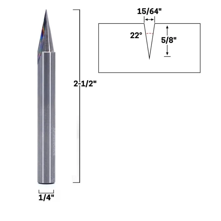 22° Point V Groove Engraving Solid Carbide Router Bit 1/4 Shank Mill Cutter Solid Carbide Router Bit Cutting Length 5/8