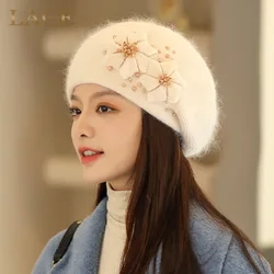 Autumn Winter Hats New Korean Edition Versatile Velvet Warm Rabbit Knitted Hat Women's Knitted Hat Pearl Beret Chapeu