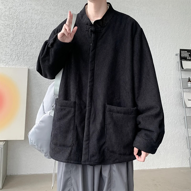 New Chinese Style Men's Winter Jacket with Flap Buttons Fleece Lined Zhongshan Suit Fashion Brand Cotton Coat Loose Fit Simpl...