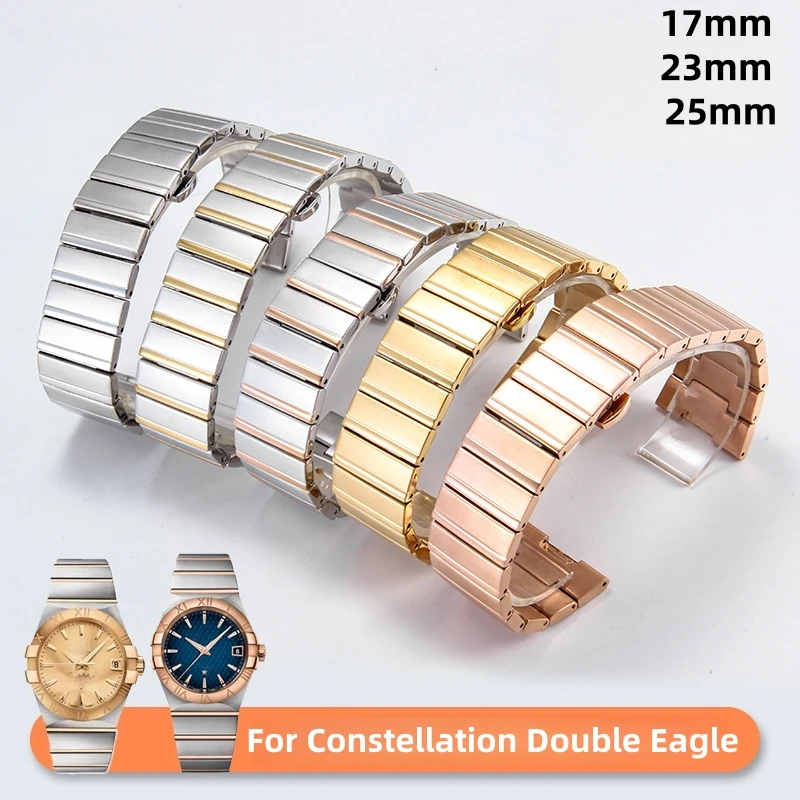 

Exact Fit for Omega Constellation Double Eagle, Dedicated Notched Curved End Stainless Steel Replacement Watch Strap, Men Women