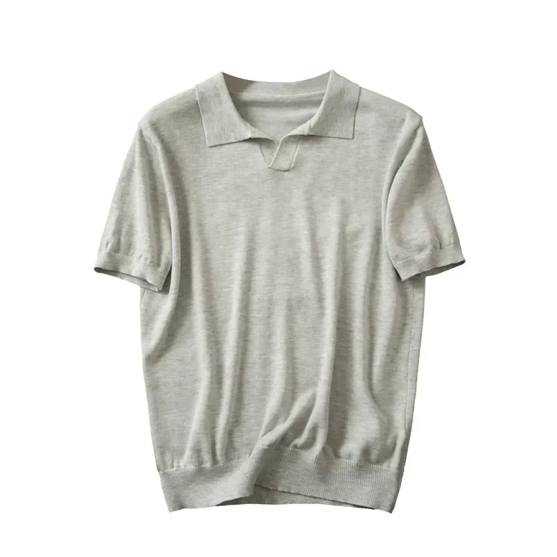 Italian style! Soft elastic fine wool! Summer seagull neck knitted short-sleeved POLO shirt