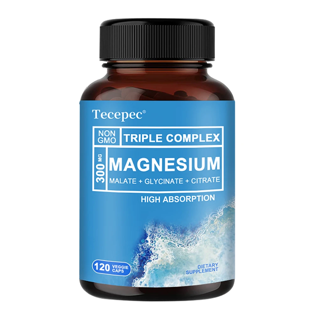 Complejo triple de magnesio | 300 mg de glicinar de magnesio, malato y citrato para músculos, nervios y energía, alta absorción