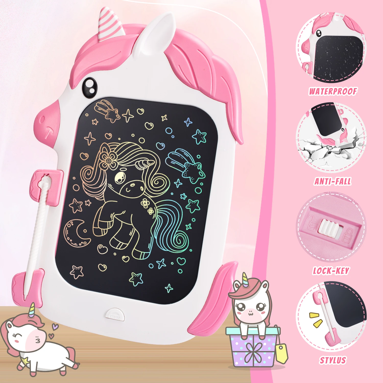 Planche à dessin LCD licorne 8.5 pouces, tablette d'écriture, tableau noir magique, outil de peinture artistique, jouets pour enfants, jeu de cerveau, cadeau de noël pour enfants