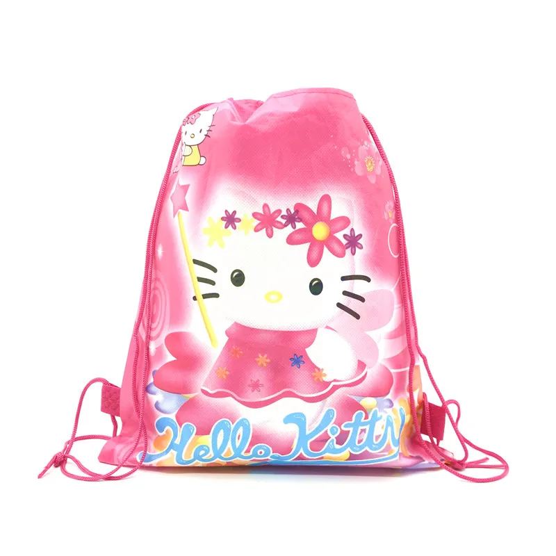 Hello Kitty Cartoon Non-woven Kids Girls Birthday Party Gift Shopping Bag Drawstring Backpack New Years Christmas Party Supplies