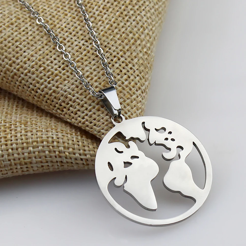 Small Globe World Map Pendant Female Gold Silver Color Wanderlust Earth Necklace Jewelry Travel