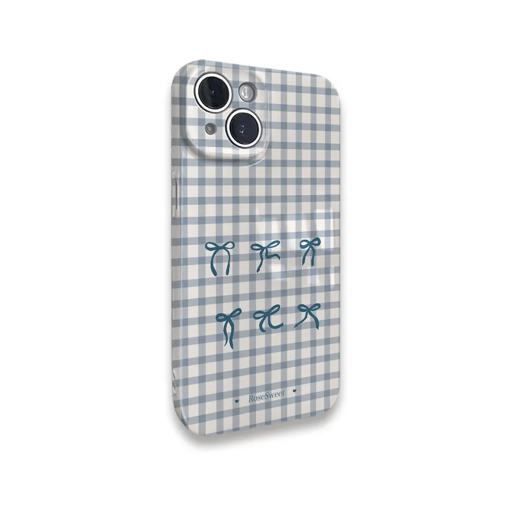 Summer Bow Blue Grid Phone Case for IPHONE 16 PRO MAX 14 13 12 11 PRO Plus 15pro XS XR Acrylic TPU Two in One Mobile Phone Cases