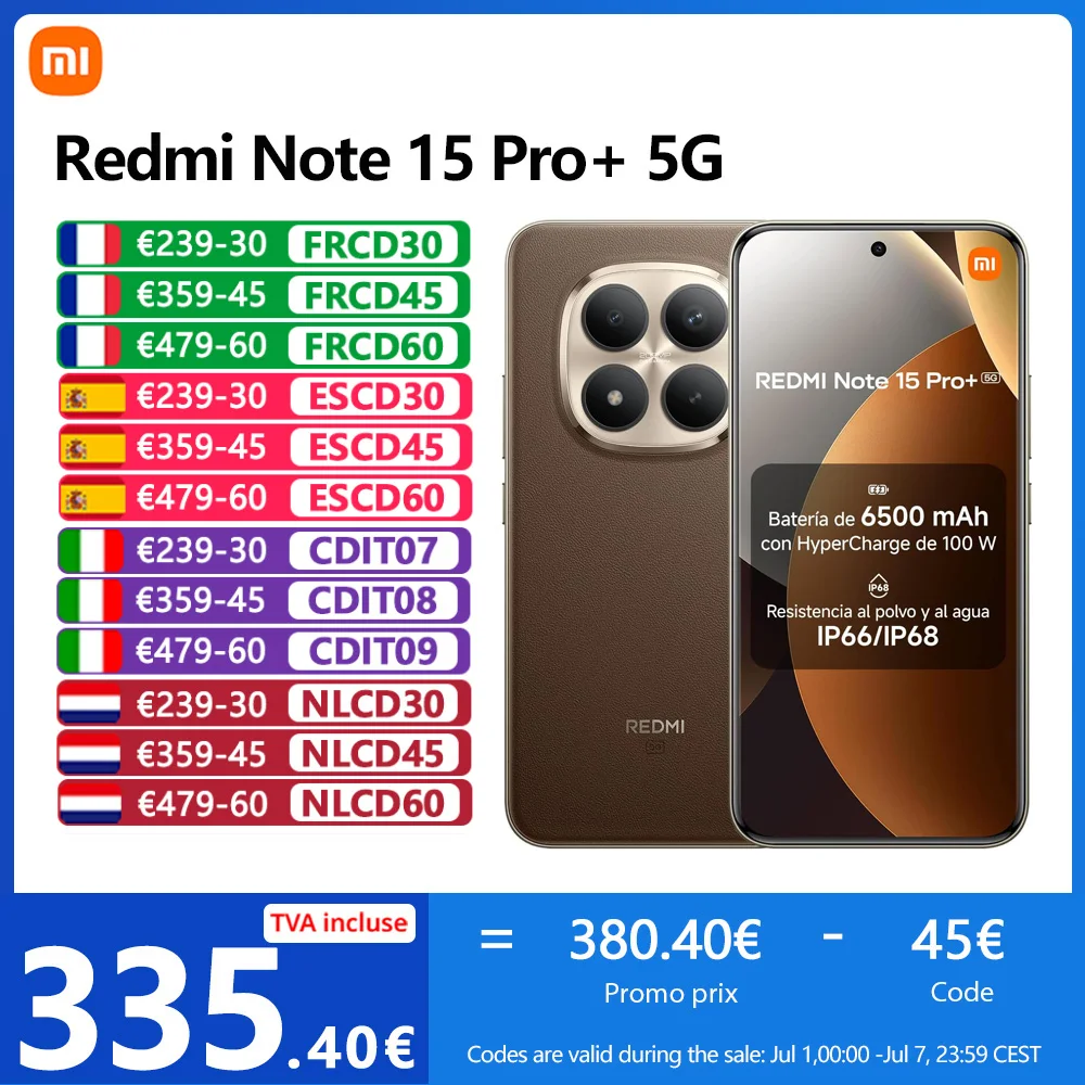 Xiaomi Redmi Note 15 Pro Plus 5G, NFC, 12 512GB, Pantalla AMOLED 1.5K de 6.83 pulgadas, 120 Hz, Cámara de 200 MP, Batería de 6500 mAh, IP68