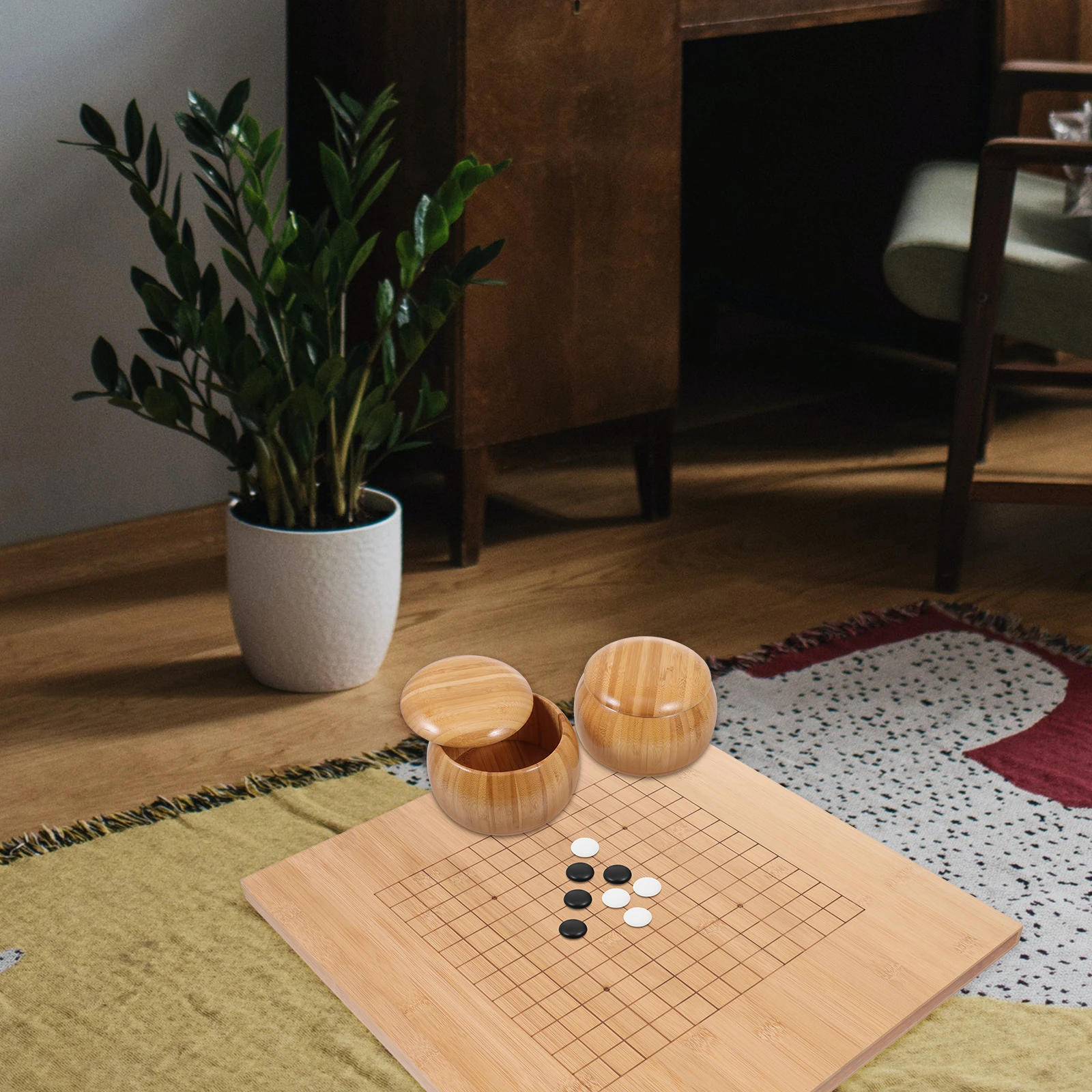 

1 Pair Simple Bamboo Craft Pieces Storage Box Lidded Chess Piece Holder Go Container Compact Easy Carry Smooth Surface