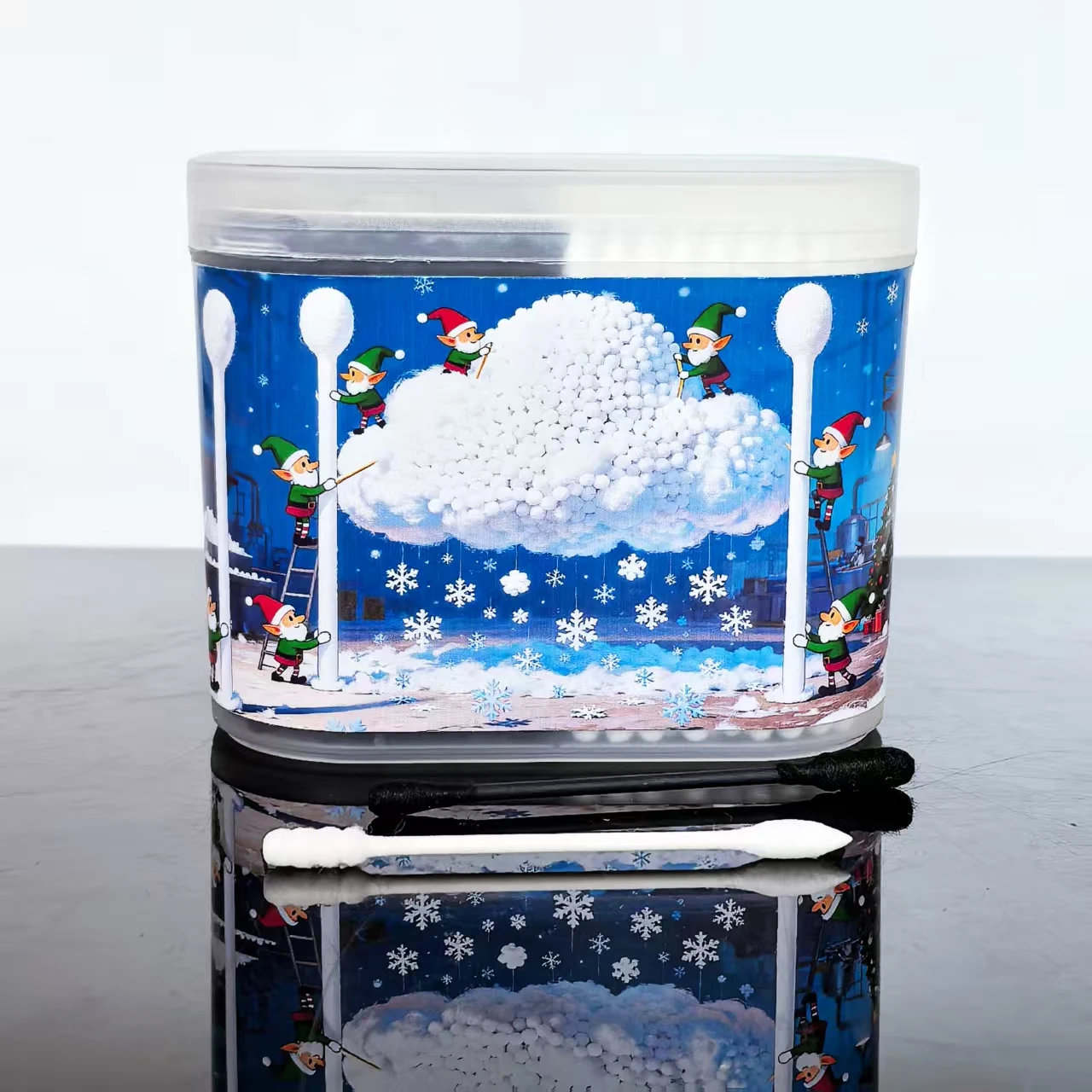 300개 크리스마스 드워프 테마 면봉, 양면 흑백 면봉, 축제 선물 면봉