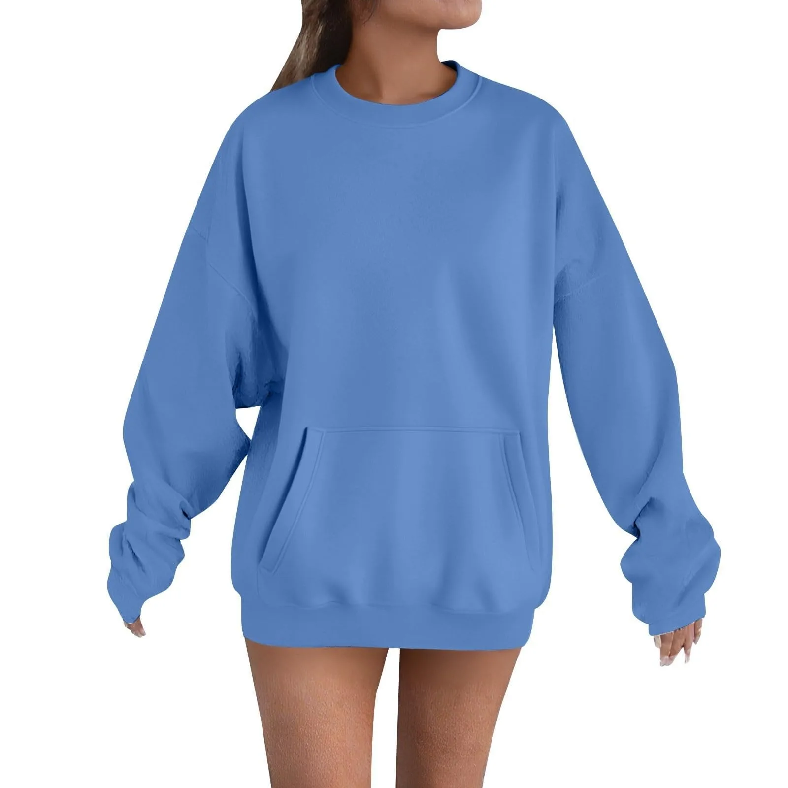 2025 Women'S Loose Long Sleeved Round Neck Sports Top Casual Pullover Hoodie Women' S Clothes Long Sleeve Tops For Woman