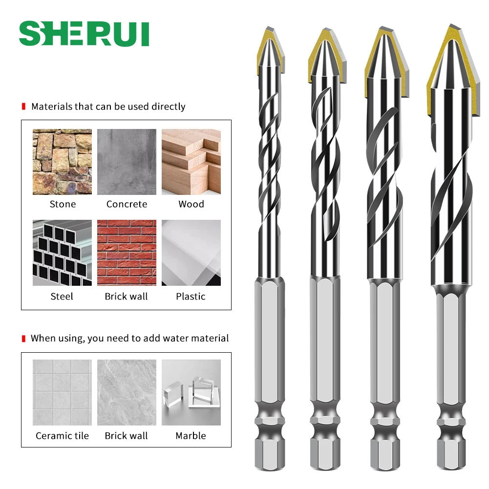 Multifunctional Drill Bits Hex Shank Carbide Drill Bit Set for Ceramic Concrete Marble Glass Woodworking Drilling Tools