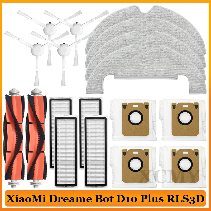 For XiaoMi Dreame Bot D10 Plus RLS3D Robot Vacuum Cleaner Replacement Parts Main / Side Brush Hepa Filter Mop Cloth Dust Bag