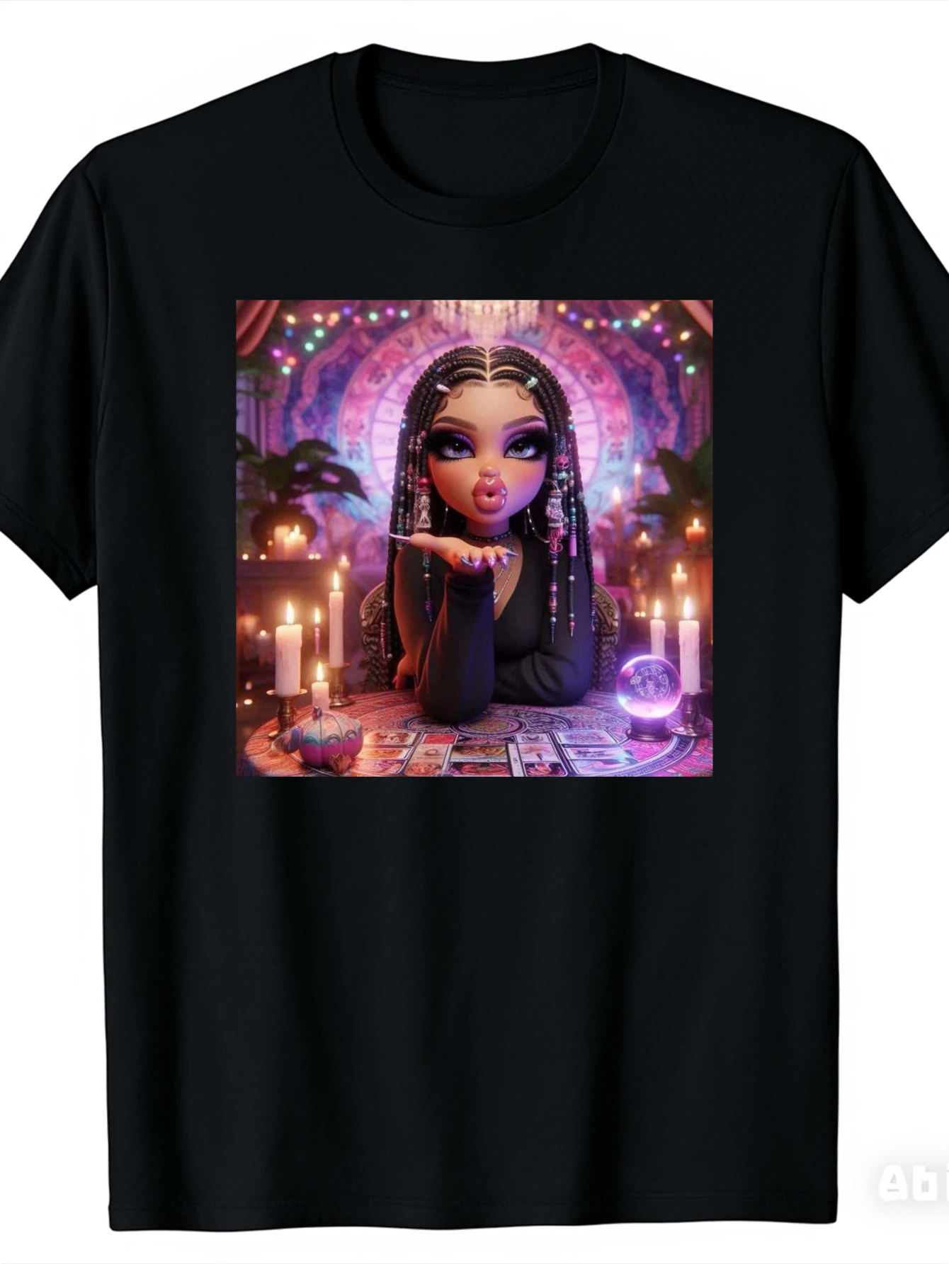 Funny Fortune Teller Mystic Woman T Shirt Black Tarot Cards And Crystal Ball Print for Party Gift   Fashionable Casual Wear Holiday Style, PLUS SIZE