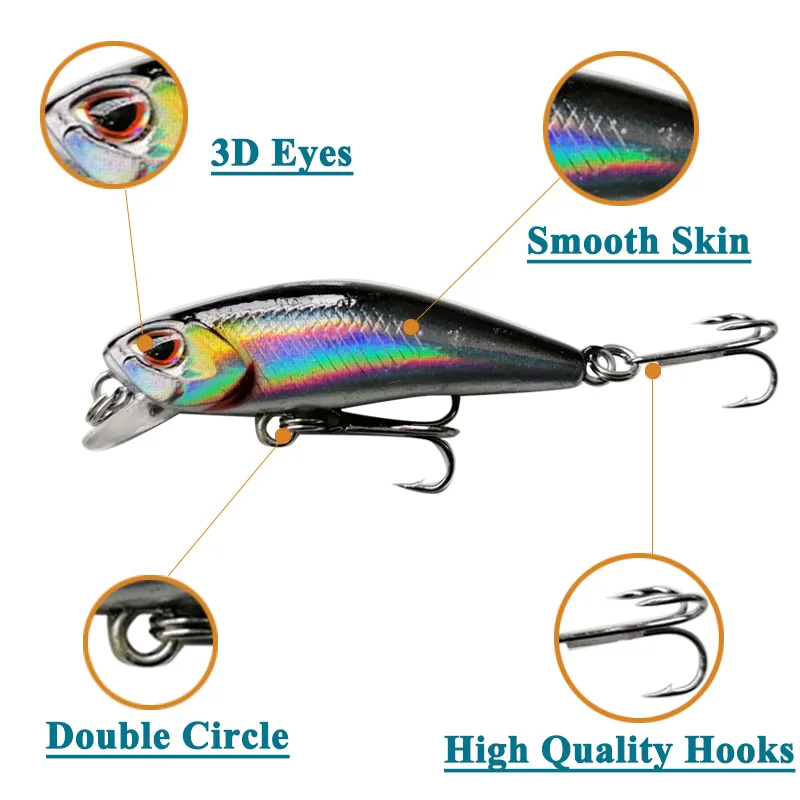 Mini Rattling Minnow Iscas de Pesca, Wobblers para Jerkbait, Pike Combater, Isca Dura, Pesca Artificial, Bass, 4,5 cm, 3,5g, 5,5 cm, 5g, 1 pc