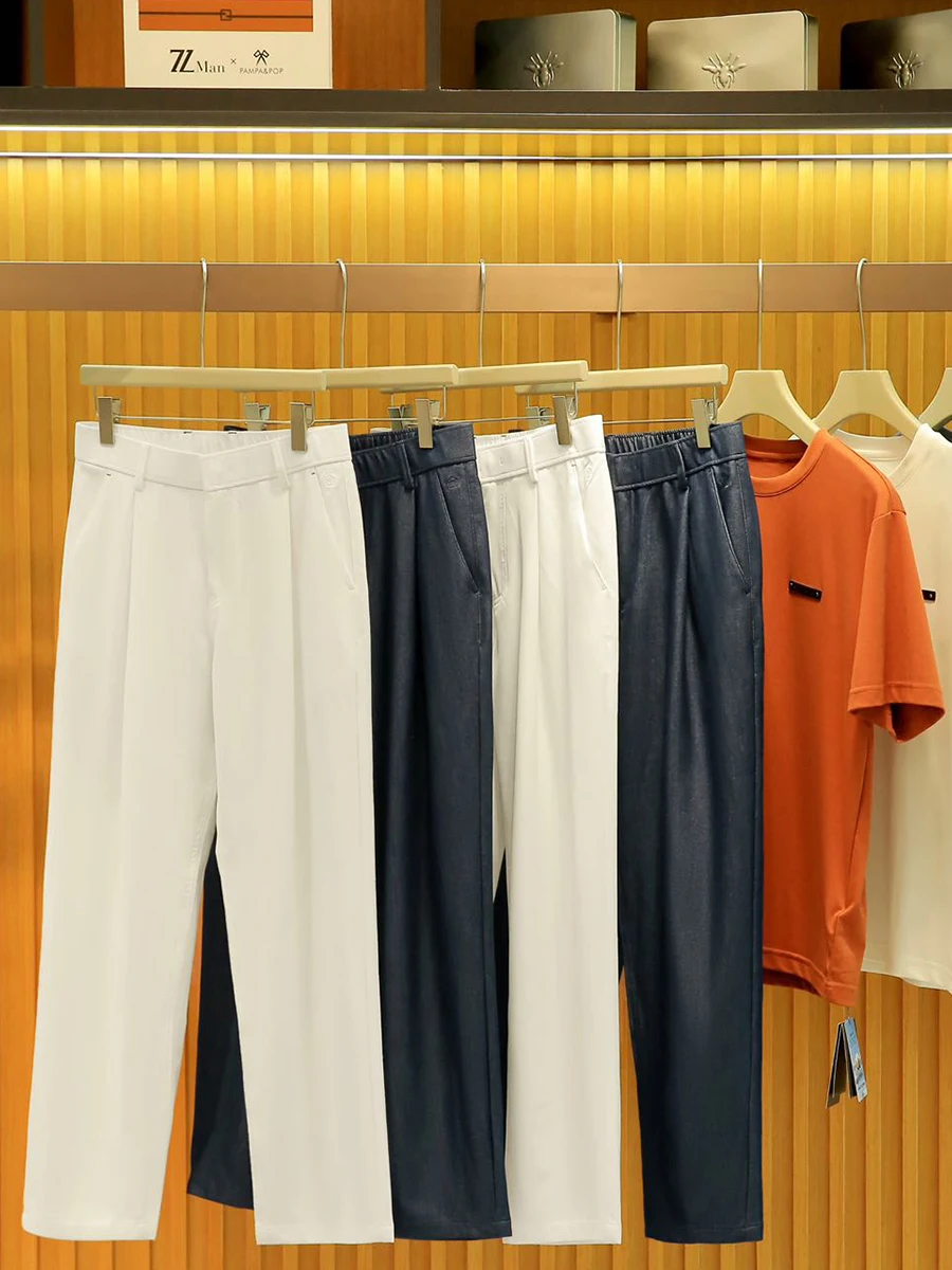 

Italian Sle Men's Summer Loose Straight Leg Jeans Simple Design Faionable Casual Pants mid Waist Zipper Fly Long Trousers