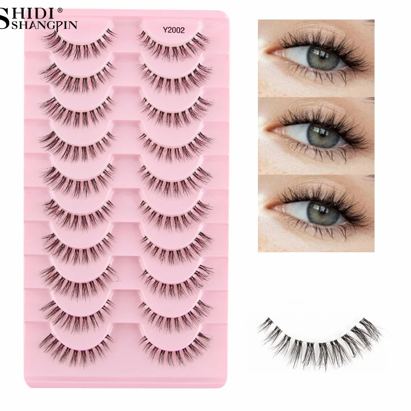 SHIDISHANGPIN 3/10 ペア 3D ミンクフェイク Cils セグメント化されたうっすらソフトつけまつげエクステンションクリアバンドナチュラルルックアイメイク