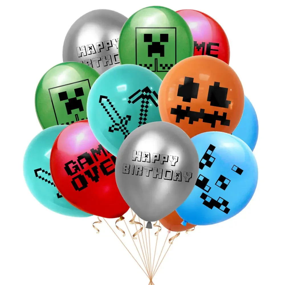 Minecrafte Theme Tableware Set Latex Balloon Game Banner Happy Birthday Party Kid Shower Favorite Decoration Diamond Sword Toy