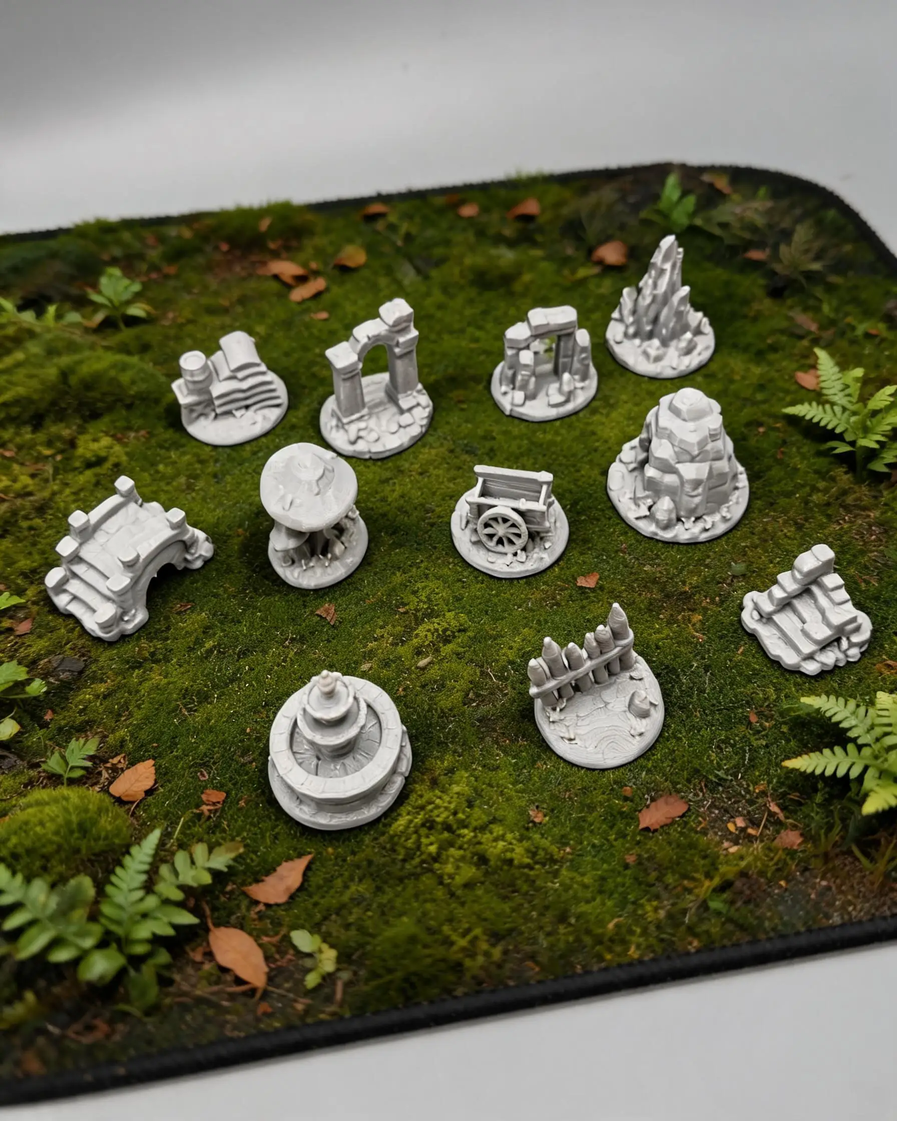 2–3cm Medieval Ruin Miniature Scene Model Set, Ruined Stone Bridge Arch Well Mine Cart Rock Ornaments, Static Collectible Models