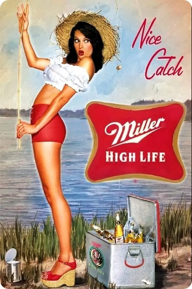 Nice Catch Fishing Girl Beer Sign - Bestylez Vintage Tin Signs Dad Gifts Man Cave Garage Decor 12