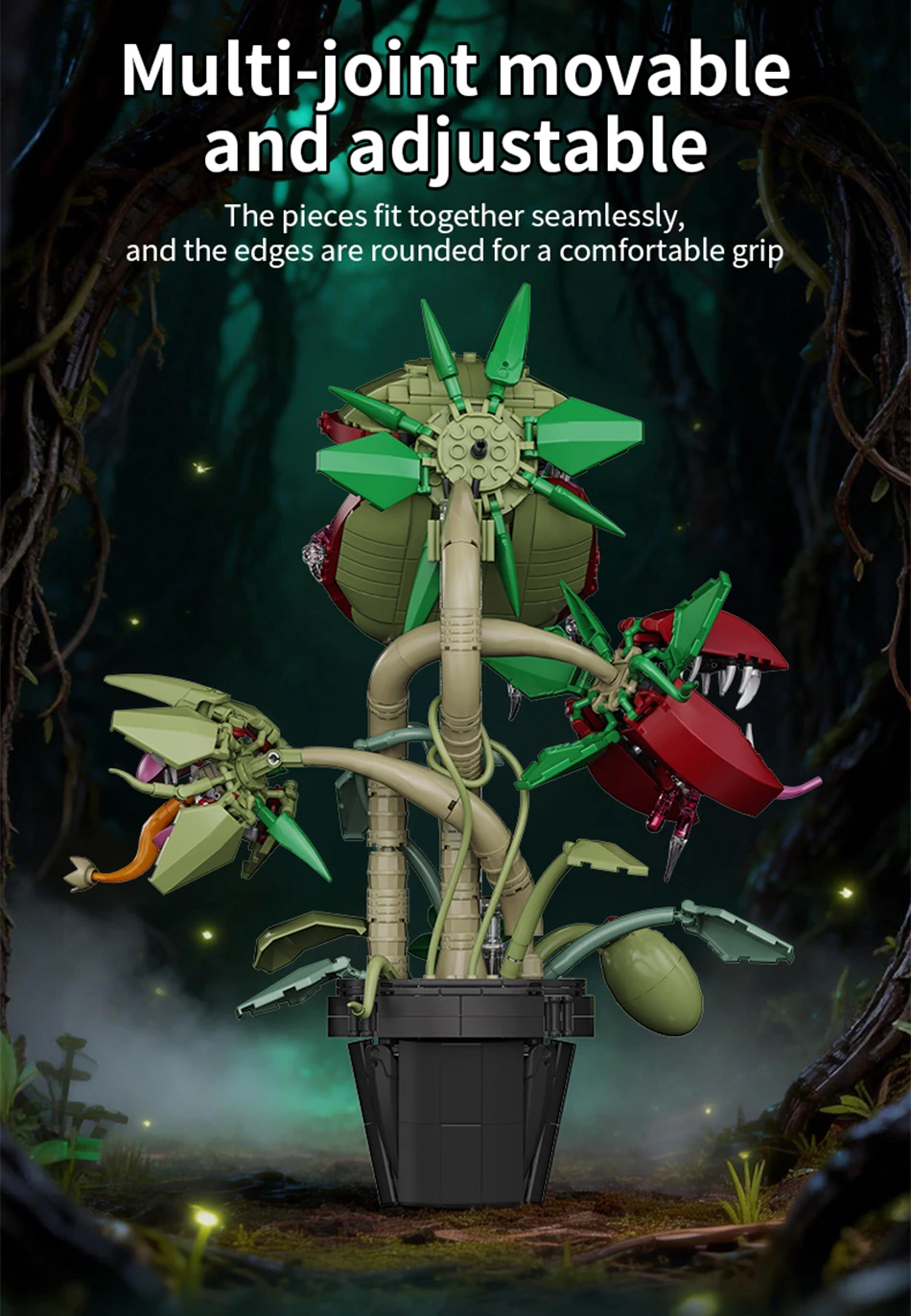 Creative Carnivorous Potted Plant Man-Eating Flower Building Blocks Home Decoration Collection MOC Bricks Toys Halloween Gift