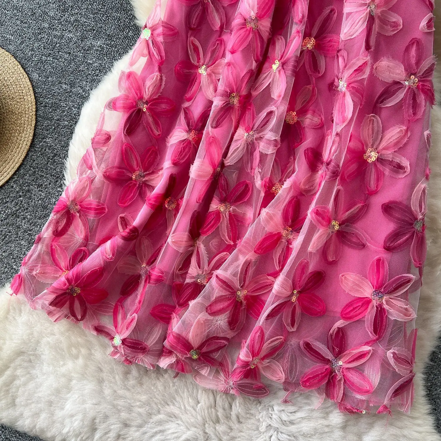Autumn Winter Flower Embroidery Sequin Mesh Midi Skirts Women 2026 Korean Style Fashion Elegant High Waist Faldas