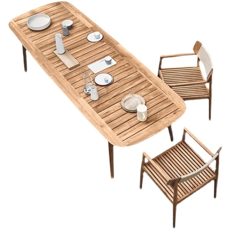 Outdoor solid wood table and chair combination, leisure outdoor anti-corrosion teak table and chair furniture