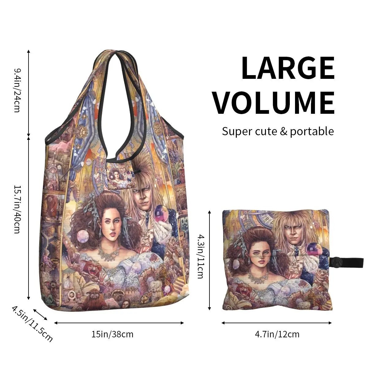 Custom Fantasy Film Labyrinth Groceries Shopping Bags Shopper Tote Shoulder Bag Portable Jareth The Goblin King Movie Handbag