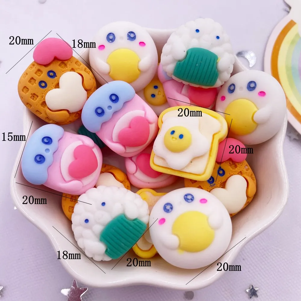 10PCS Colorful  Resin Kawaii Cartoon Egg Biscuits zongzi  toast Flatback Cabochon Figurine Scrapbook DIY Home Accessories