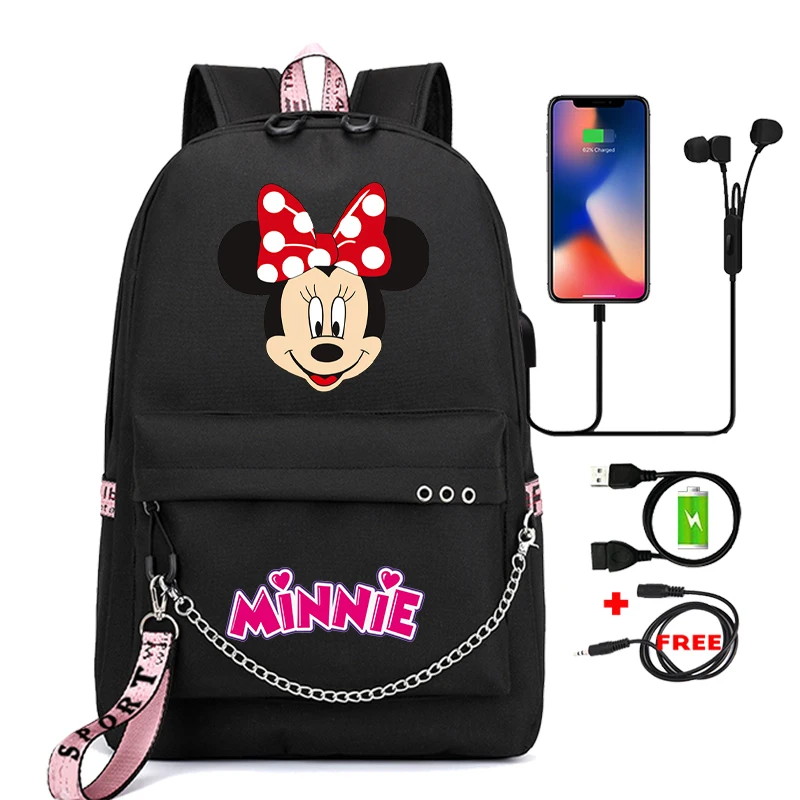 Disney Minnie Mouse Backpack Back To School Kawaii Backpack Bag Lunch Bag Pencil Case for Boy Girl Women Travel Bag Mochila