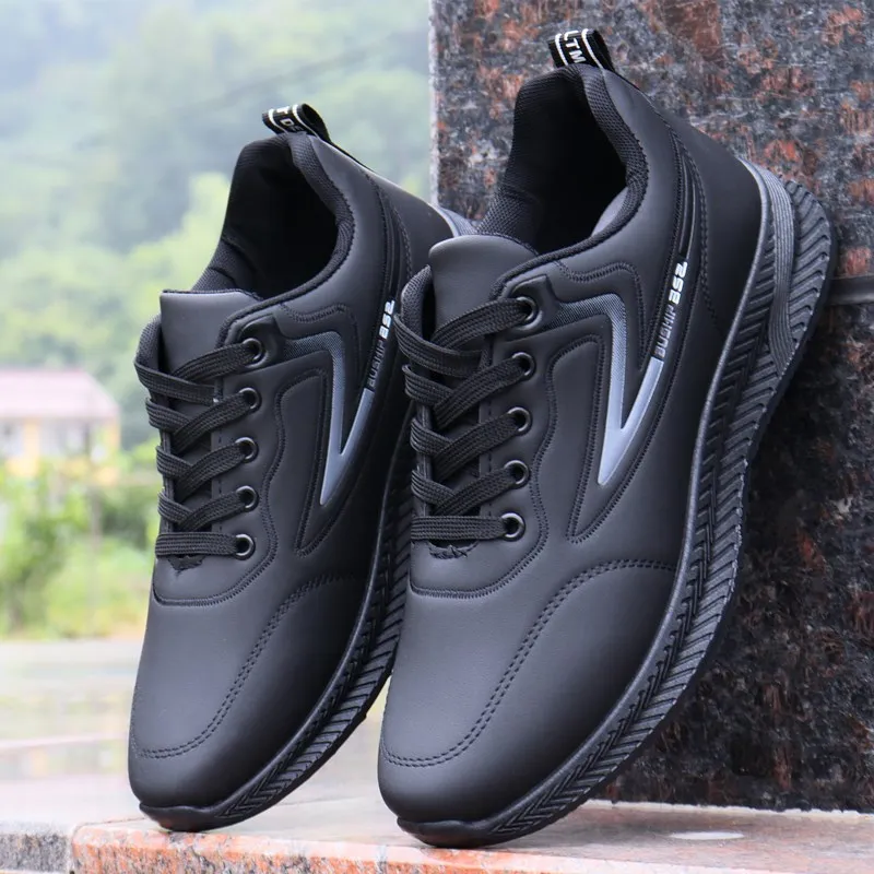 2023Men\'s Autumn Leather Waterproof Sneakers Man Sports Casual Shoes Black Fashion Work Shoes Man Fashion Sneakers Male Footwear