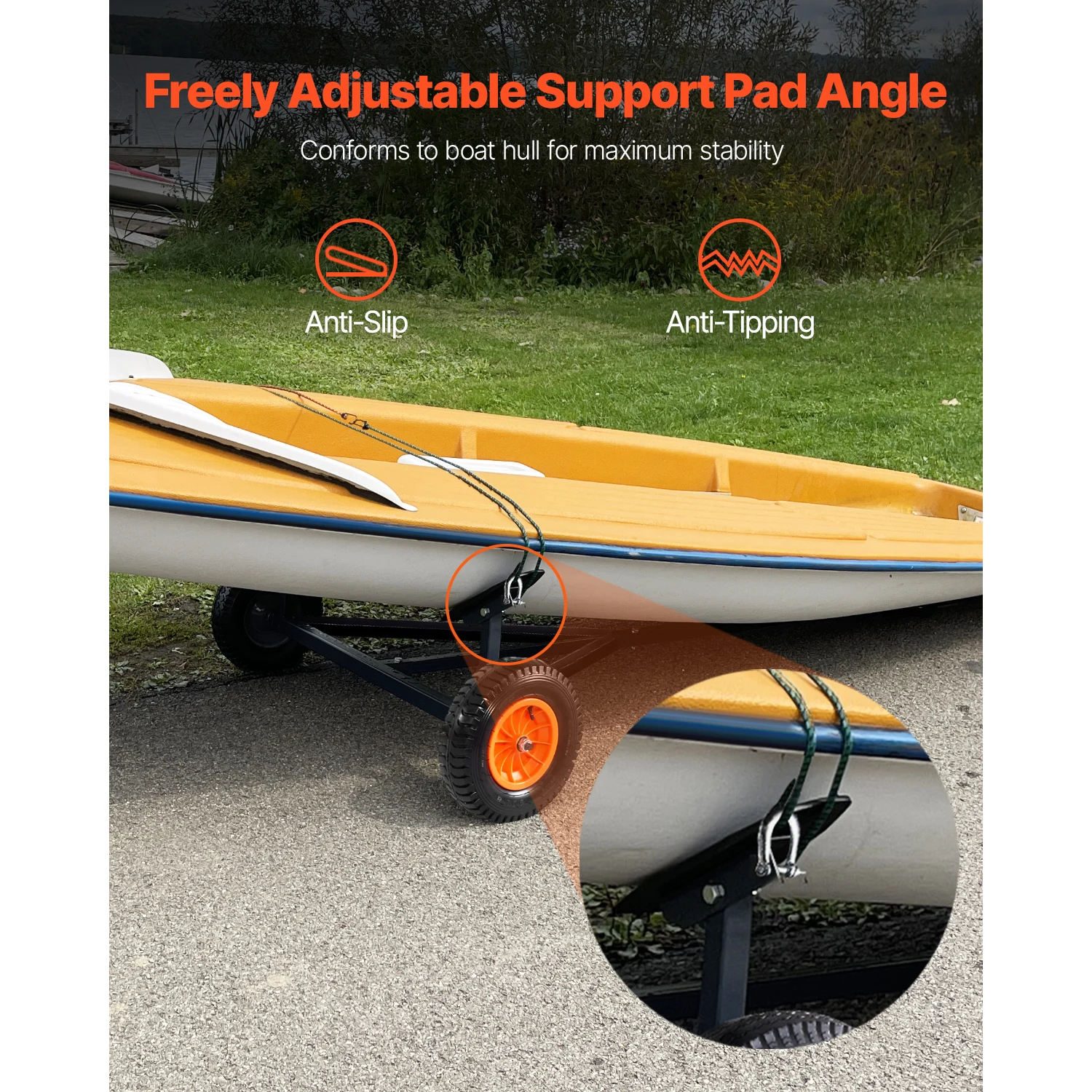 SucceBuy, remolque de barco de 420 libras, movimiento de Kayak de acero al carbono con neumáticos de 15,7 pulgadas y soporte para lancha motora de pesca móvil