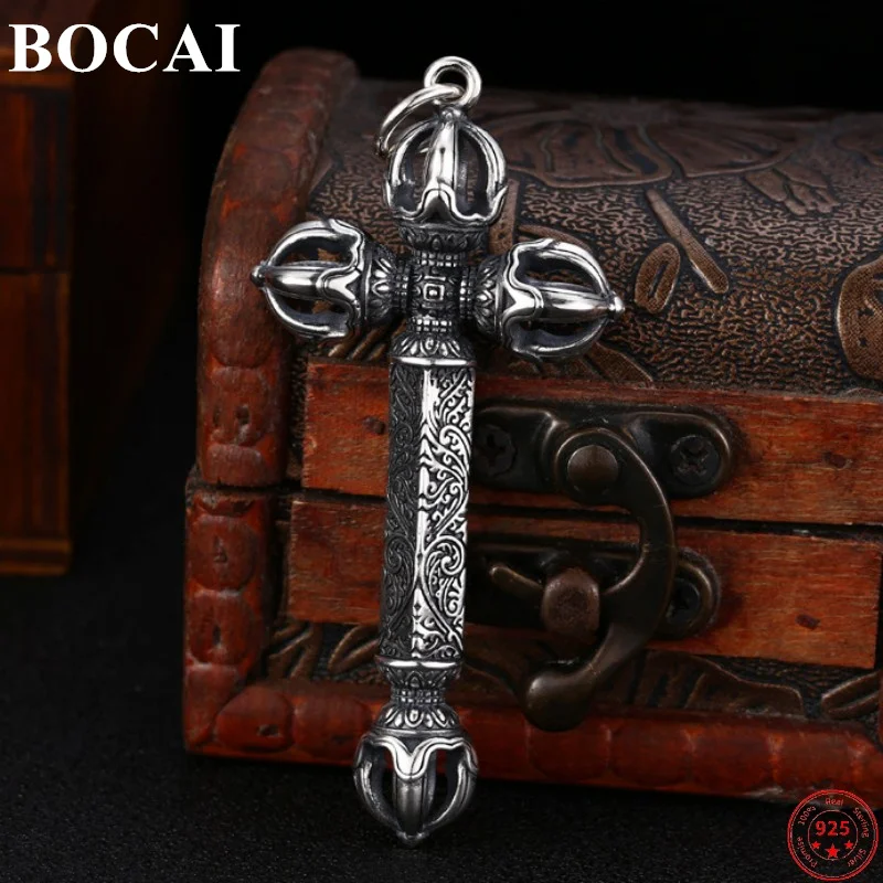 

BOCAI S925 Sterling Silver Pendants for Men Women New Fashion Eternal Vine Totem Vajra Pestle Cross Argentum Amulet Jewelry