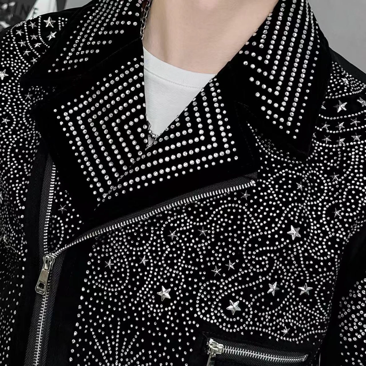 Black Rhinestones Jacket Men Jacket Coat Jaqueta Bomber Diamond 2024 New Top Quality Luxury Hot Drill Punk Club Outfit Jacket