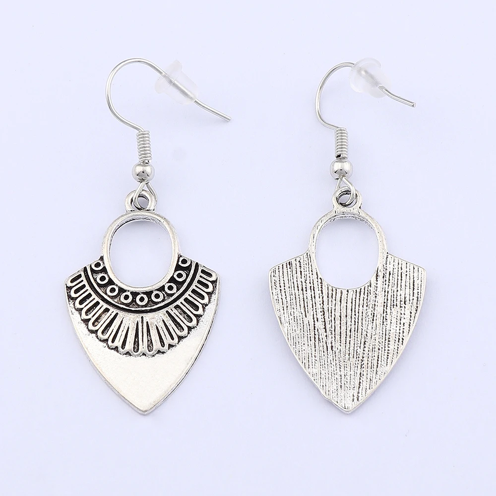 Tibetan Silver Boho Bohemian Geometric Triangular Pendants Earrings for Fashion Women Jewelry Accessories