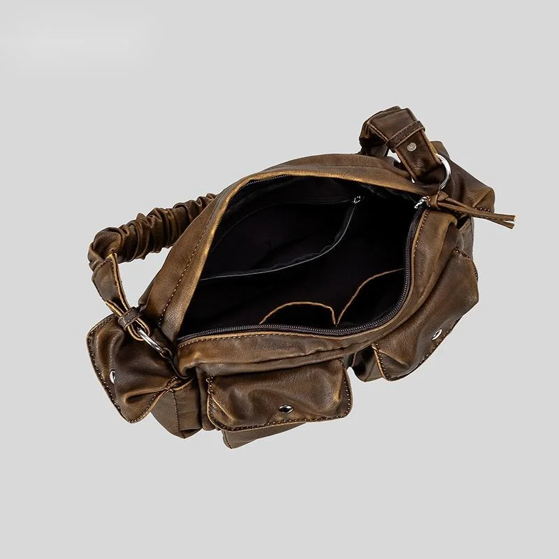 Bolso de mano de cuero PU suave para mujer, cartera Vintage para motocicleta, multibolsillo, diseño de gran capacidad, bolso de hombro para fiesta