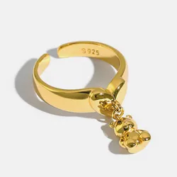 Silver Color Sweet Heart Tiny Bear Charm Ring for Women Golden Cute New Fashion Finger Rings Party Jewelry Birthday Gifts