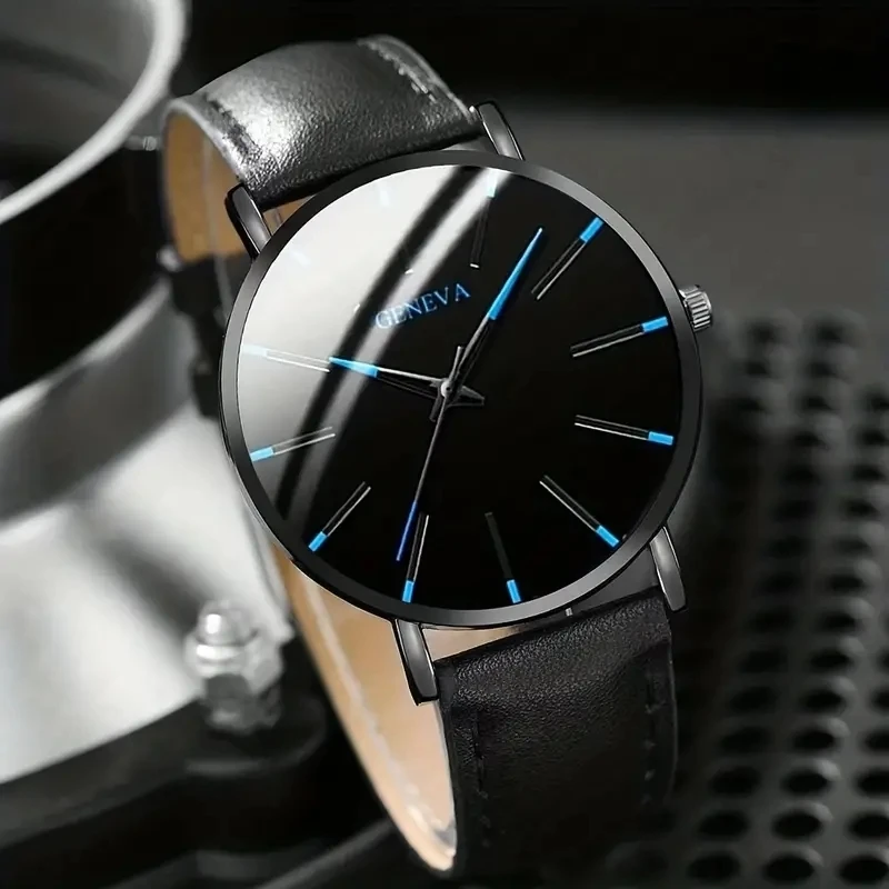 3pcs casual handsome men's pointer quartz watch and accessory set for daily wear and holiday gifts
