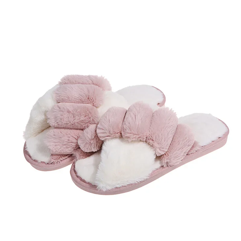 2022 New Women Slippers Winter House Furry Slippers Fluffy Faux Fur Indoor Home Cotton Slippers Floor Shoes Ladies Flip Flops