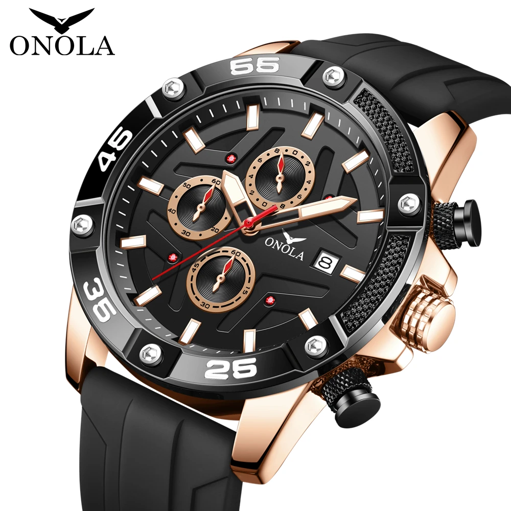 

ONOLA Brand New Watch Mens Fashion Sport Silicone Strap Quartz Chronograph Watches High Quality Luminous Waterproof Clock 2024