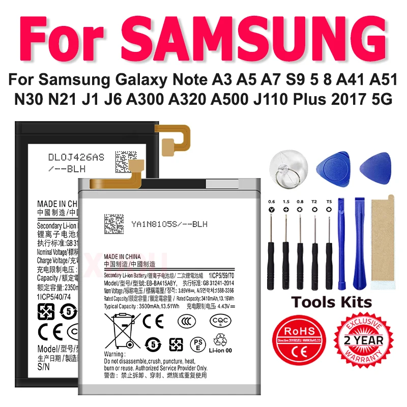 EB-BA320ABE EB-BA500ABE Battery For Samsung Galaxy Note A3 A5 A7 S9 5 8 A41 A51 N30 N21 J1 J6 A300 A320 A500 J110 Plus 2017 5G