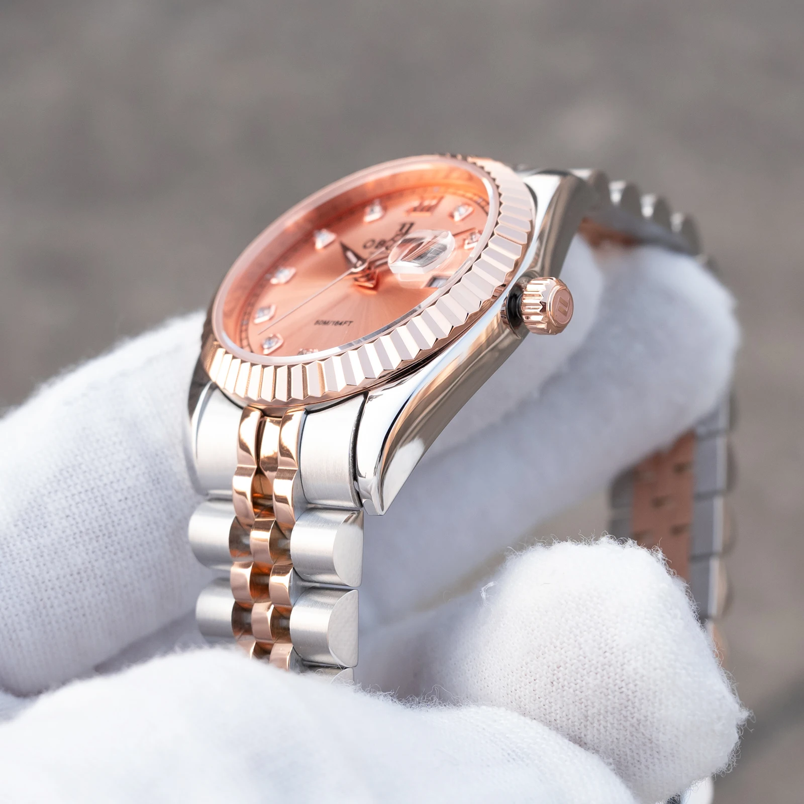 OBLVLO Women's Two-Tone Dress Watch Swiss Quartz Movement Elegant Romantic Bracelet Band for Couples Ladies Fashion Accessory RX