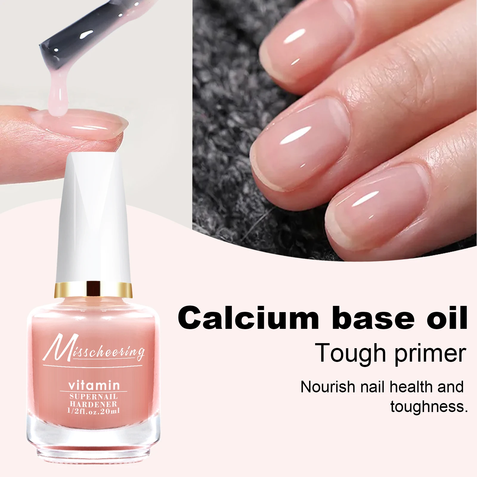 Rinforzo per unghie, Rinforzo per unghie neutro rosa secco all'aria, Trattamento per unghie, Rinforzo per unghie per unghie sottili e crescita