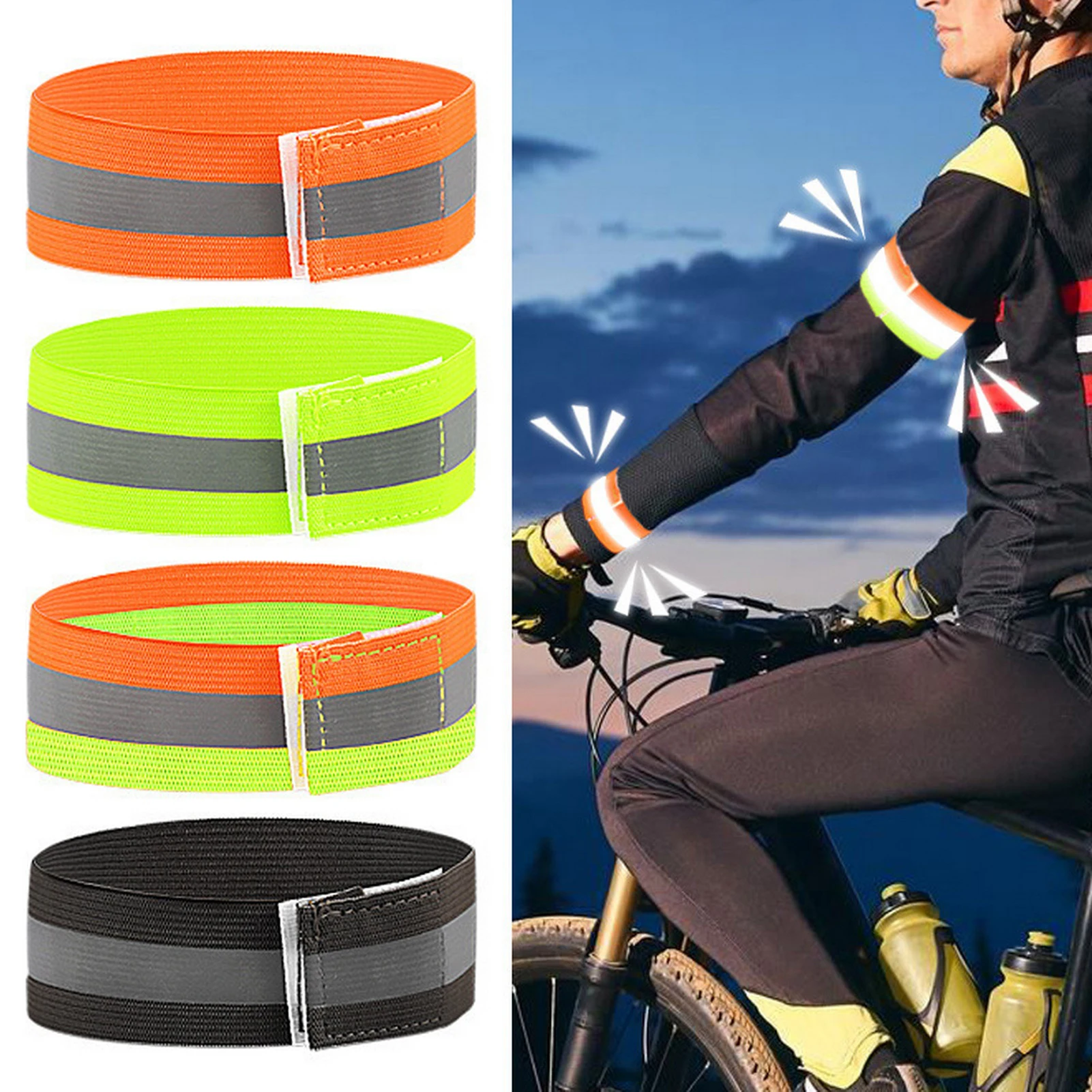 1 قطعة سوار معصم مرن عاكس عالي الوضوح لركوب الدراجات الليلية والجري سوار أمان للذراع للتحذير والحماية