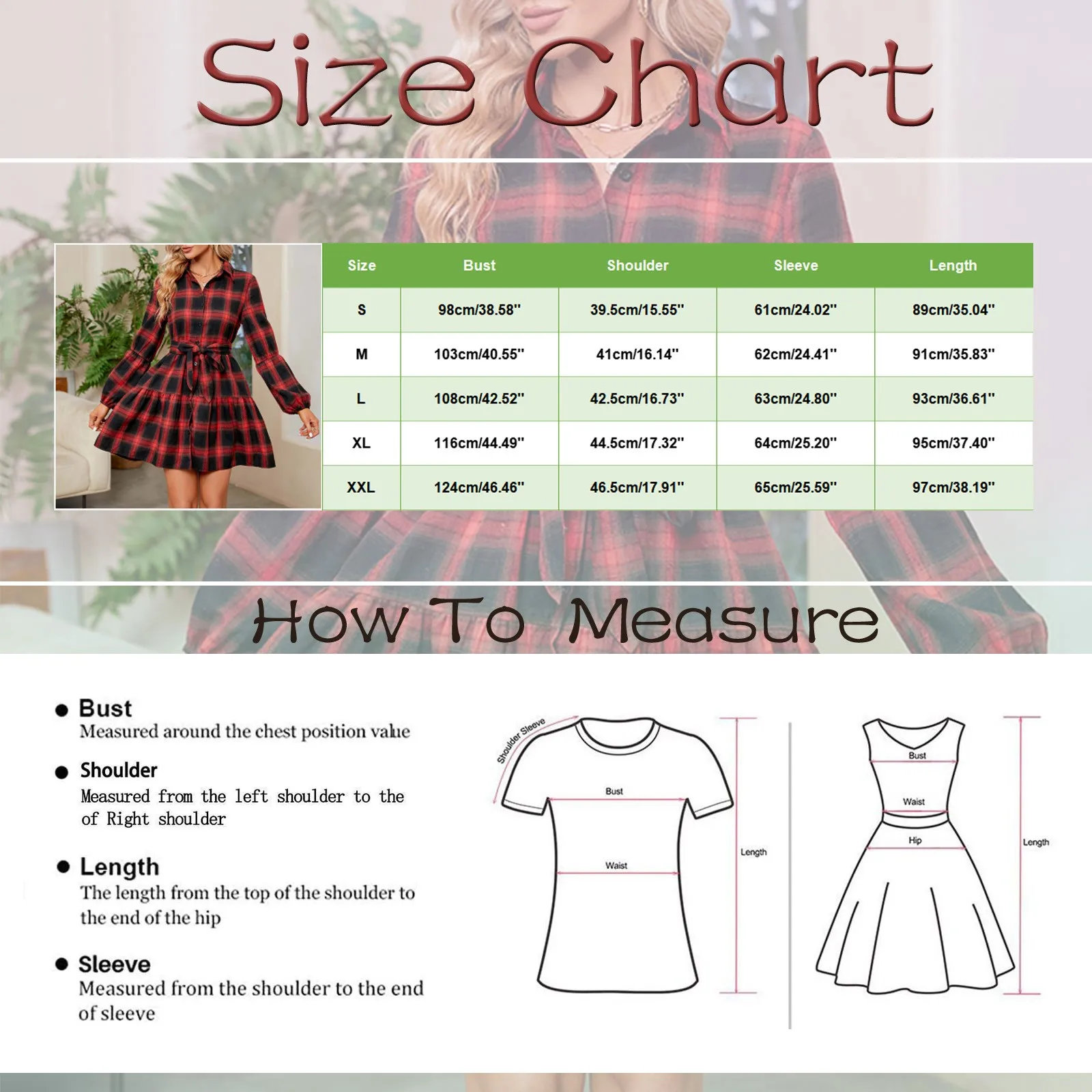 Women's Plaid Print Sleeve Smock Waist Shirt Dress Sundresses Women Casual Long Dress for Party Women