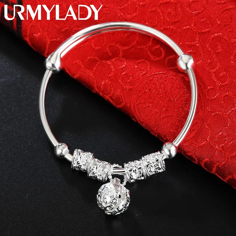 

New Women Fine Bells ball bangles 925 Sterling Silver adjustable cuff Bracelets Holiday gifts Party wedding Fashion Jewelry