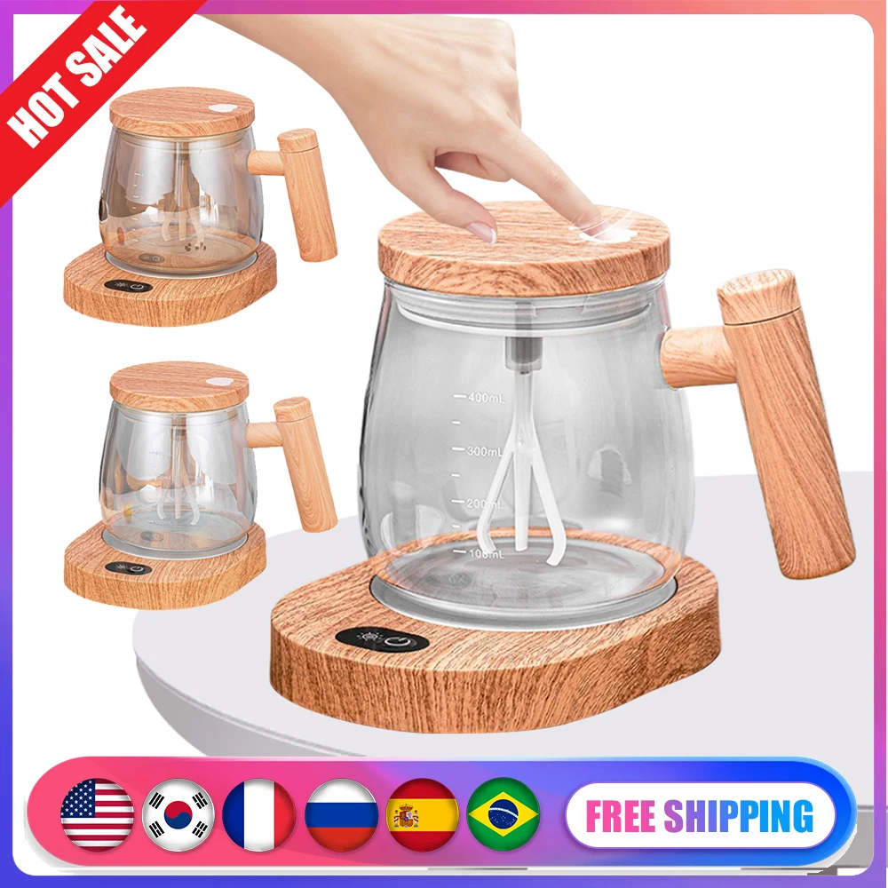 Taza mezcladora eléctrica para el hogar y la Oficina, vaso de vidrio portátil con Base de calentamiento y tapa, 400ml