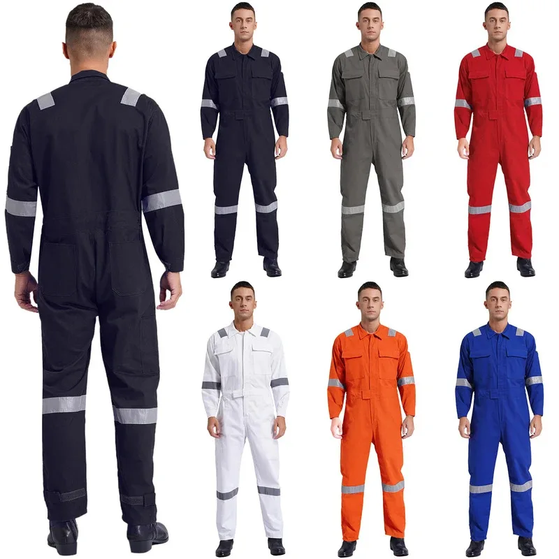 

Adult Unisex Dustproof Dungarees Coveralls Cotton Work Overalls Reflective Multi-pocket Workshop Uniforms One-piece Jumpsuit
